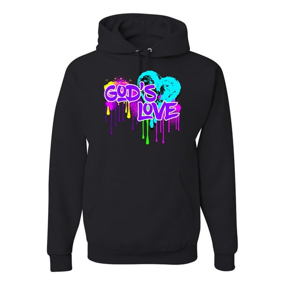 Wild Bobby, Graffiti Art God's Love, Inspirational/Christian, Unisex Graphic Hoodie Sweatshirt, Black, Small