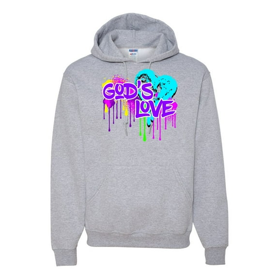 Wild Bobby, Graffiti Art God's Love, Inspirational/Christian, Unisex Graphic Hoodie Sweatshirt, Heather Grey, 3X-Large