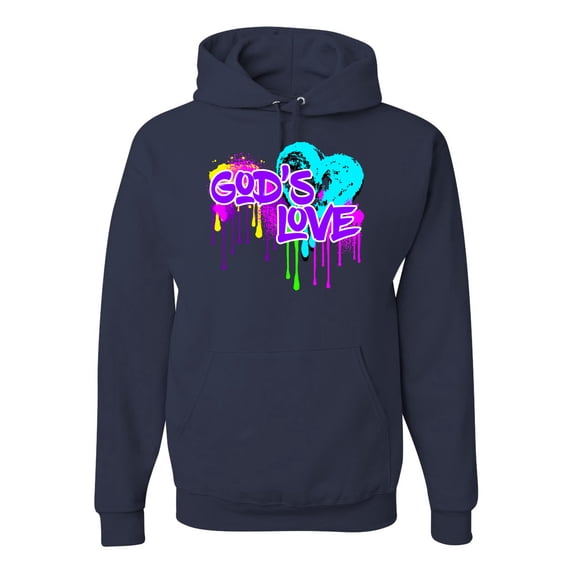 Wild Bobby, Graffiti Art God's Love, Inspirational/Christian, Unisex Graphic Hoodie Sweatshirt, Navy, X-Large