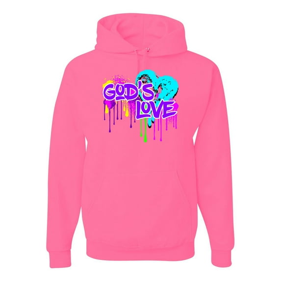 Wild Bobby, Graffiti Art God's Love, Inspirational/Christian, Unisex Graphic Hoodie Sweatshirt, Neon Pink, Small