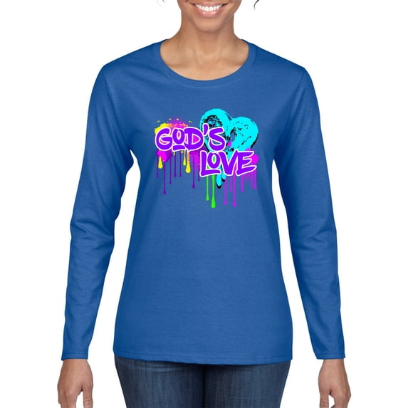 Wild Bobby, Graffiti Art God's Love, Inspirational/Christian, Women Graphic Long Sleeve Tee, Royal, Small