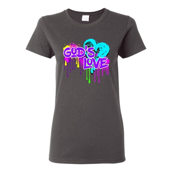 Wild Bobby, Graffiti Art God's Love, Inspirational/Christian, Women Graphic Tee, Charcoal, Large