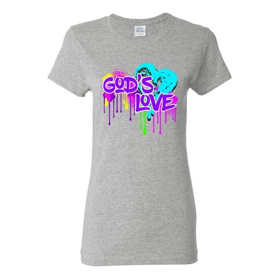 Wild Bobby, Graffiti Art God's Love, Inspirational/Christian, Women Graphic Tee, Heather Grey, X-Large