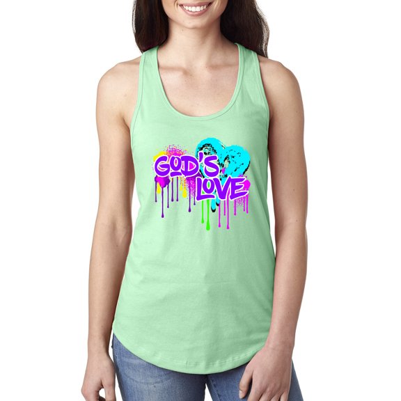 Wild Bobby, Graffiti Art God's Love, Inspirational/Christian, Women Racerback Tank Top, Mint, Small