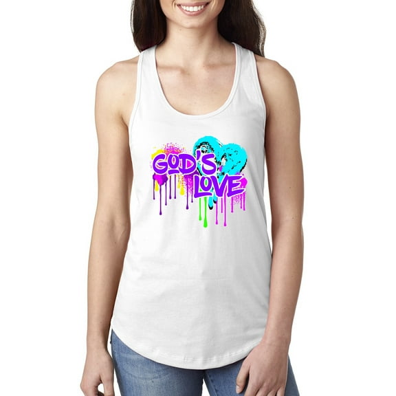 Wild Bobby, Graffiti Art God's Love, Inspirational/Christian, Women Racerback Tank Top, White, Large