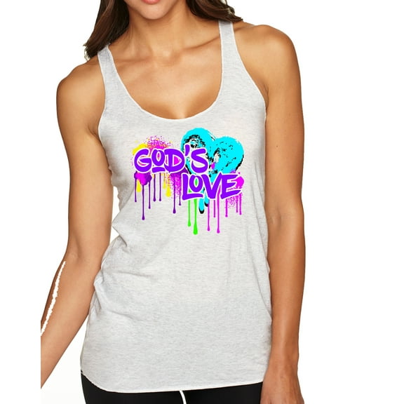 Wild Bobby, Graffiti Art God's Love, Inspirational/Christian, Women Tri-Blend Racerback Tank Top, Heather White, Large