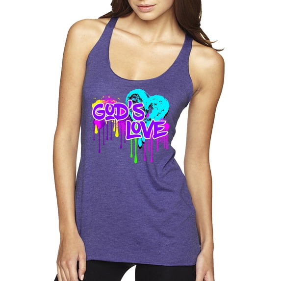 Wild Bobby, Graffiti Art God's Love, Inspirational/Christian, Women Tri-Blend Racerback Tank Top, Purple Rush, X-Large