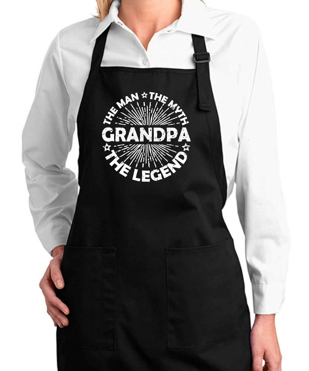 Wild Bobby, Grandpa Man Myth Legend Father's Day Gift Kitchen BBQ Grilling Cooking Dad Father Apron with Pockets, Black, One Size