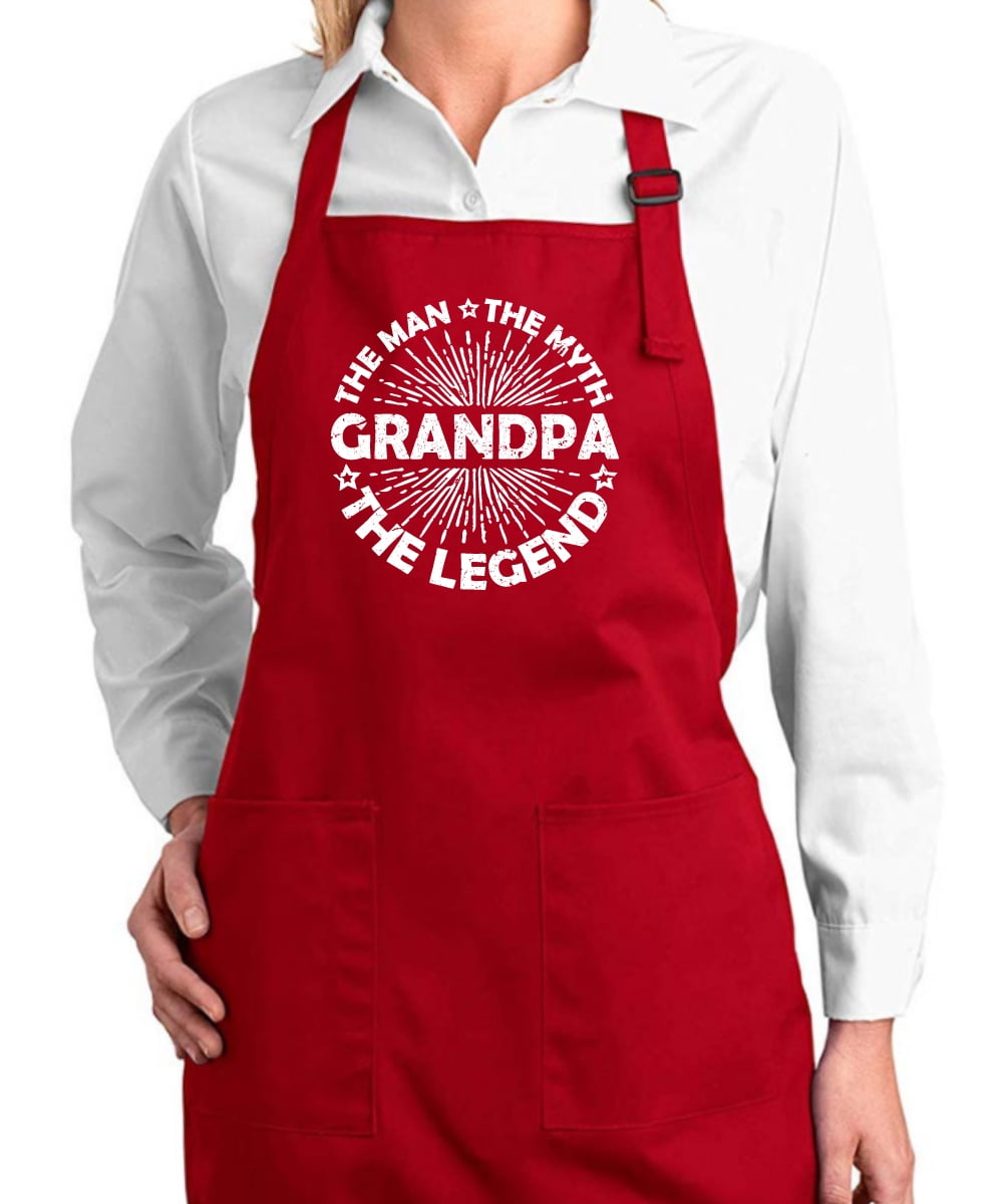 Wild Bobby, Grandpa Man Myth Legend Father's Day Gift Kitchen BBQ Grilling Cooking Dad Father Apron with Pockets, Red, One Size
