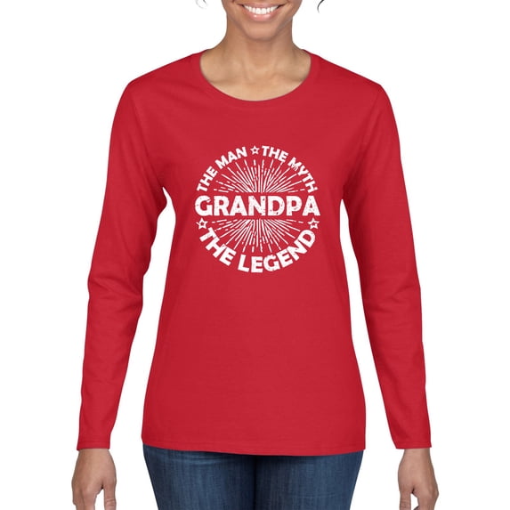 Wild Bobby, Grandpa Man Myth Legend Funny Dad Uncle Papa Dad Gift, Father's Day, Women Graphic Long Sleeve Tee, Red, X-Large