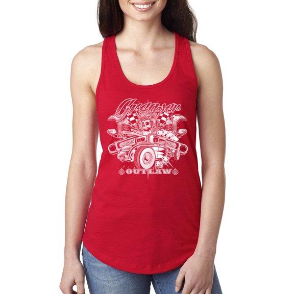 Wild Bobby, Greaser Outlaw Hot Rod Gambling Mechanic Pop Culture Ladies Racerback Tank Top, Red, Small