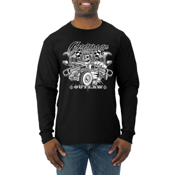 Wild Bobby, Greaser Outlaw Hot Rod Gambling Mechanic Pop Culture Mens Long Sleeve Shirt, Black, X-Large