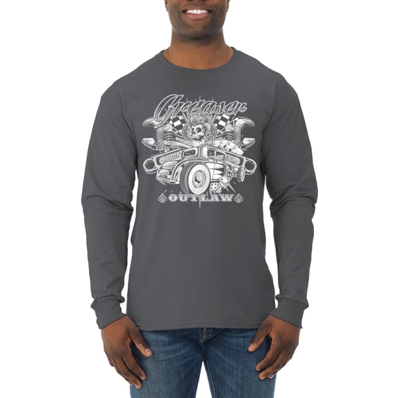 Wild Bobby, Greaser Outlaw Hot Rod Gambling Mechanic Pop Culture Mens Long Sleeve Shirt, Charcoal, 2XL