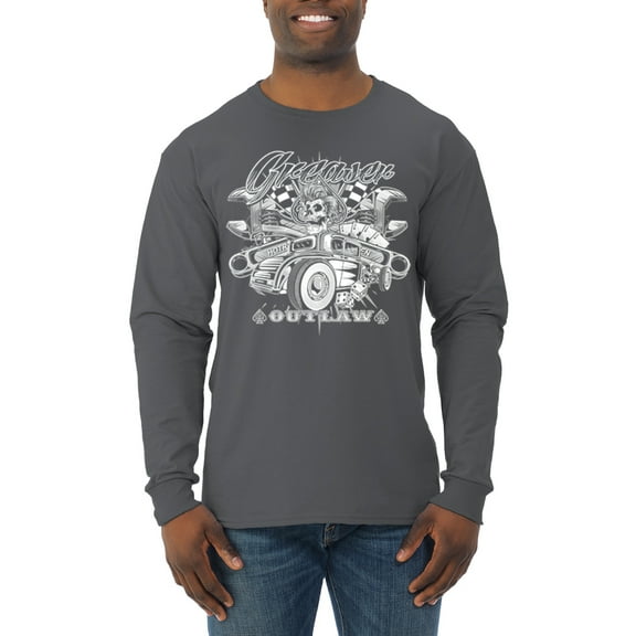 Wild Bobby, Greaser Outlaw Hot Rod Gambling Mechanic Pop Culture Mens Long Sleeve Shirt, Charcoal, X-Large