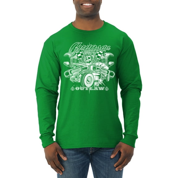 Wild Bobby, Greaser Outlaw Hot Rod Gambling Mechanic Pop Culture Mens Long Sleeve Shirt, Kelly, Small