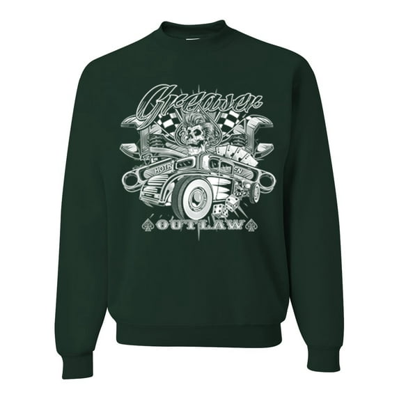 Wild Bobby, Greaser Outlaw Hot Rod Gambling Mechanic Pop Culture Unisex Crewneck Graphic Sweatshirt, Forest Green, Large