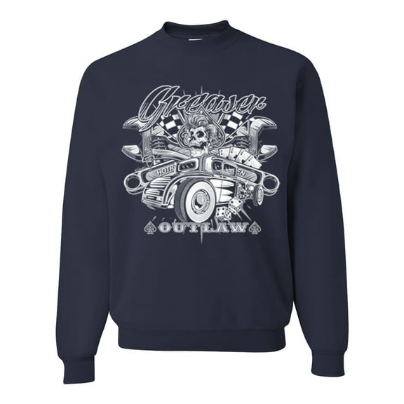Wild Bobby, Greaser Outlaw Hot Rod Gambling Mechanic Pop Culture Unisex Crewneck Graphic Sweatshirt, Navy, X-Large