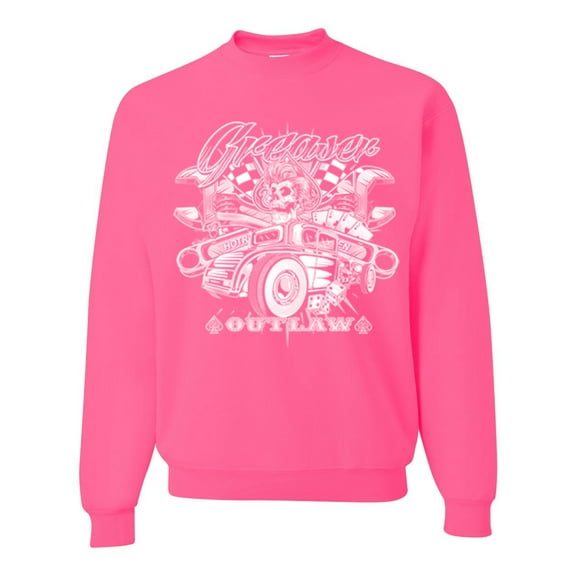 Wild Bobby, Greaser Outlaw Hot Rod Gambling Mechanic Pop Culture Unisex Crewneck Graphic Sweatshirt, Neon Pink, Medium