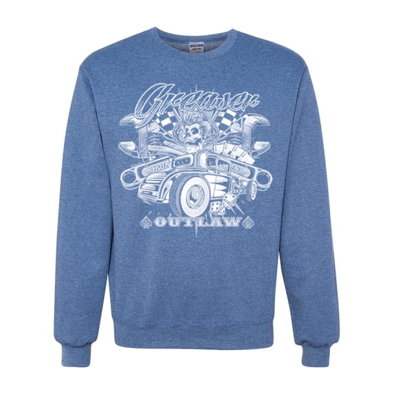 Wild Bobby, Greaser Outlaw Hot Rod Gambling Mechanic Pop Culture Unisex Crewneck Graphic Sweatshirt, Vintage Heather Blue, 3XL
