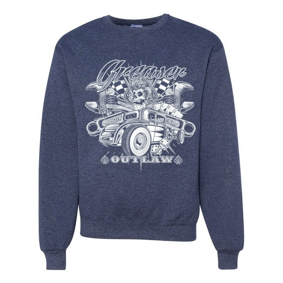 Wild Bobby, Greaser Outlaw Hot Rod Gambling Mechanic Pop Culture Unisex Crewneck Graphic Sweatshirt, Vintage Heather Navy, 3XL