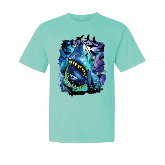 Wild Bobby, Great White Shark Species in Ocean, Animal Lover, Garment-Dyed Washed Look Short Sleeve T-Shirt, Mint, X-Large