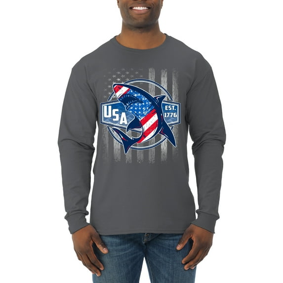 Wild Bobby Great White Shark USA Since 1776 Men Long Sleeve Shirt