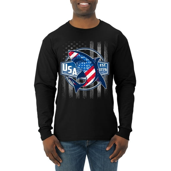 Wild Bobby Great White Shark USA Since 1776 Men Long Sleeve Shirt