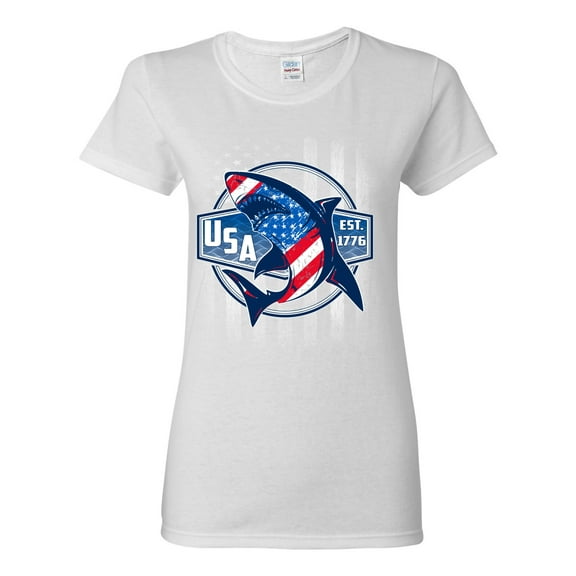 Wild Bobby Great White Shark USA Since 1776 Women Graphic Tee