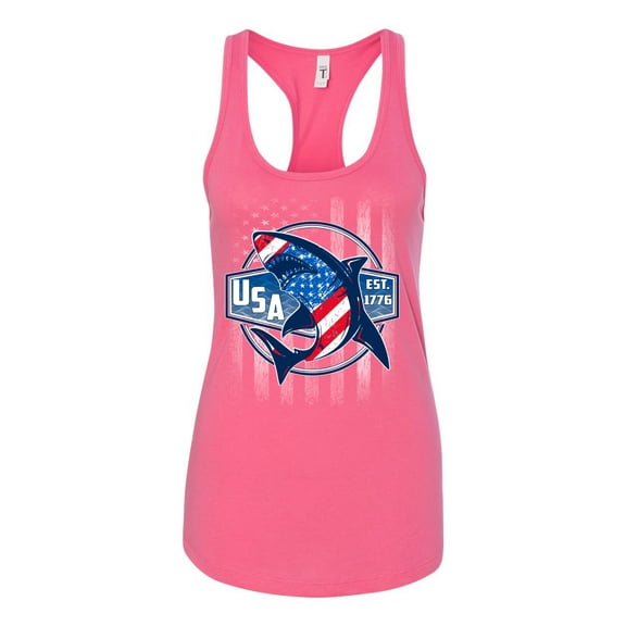 Wild Bobby Great White Shark USA Since 1776 Women Racerback Tank Top