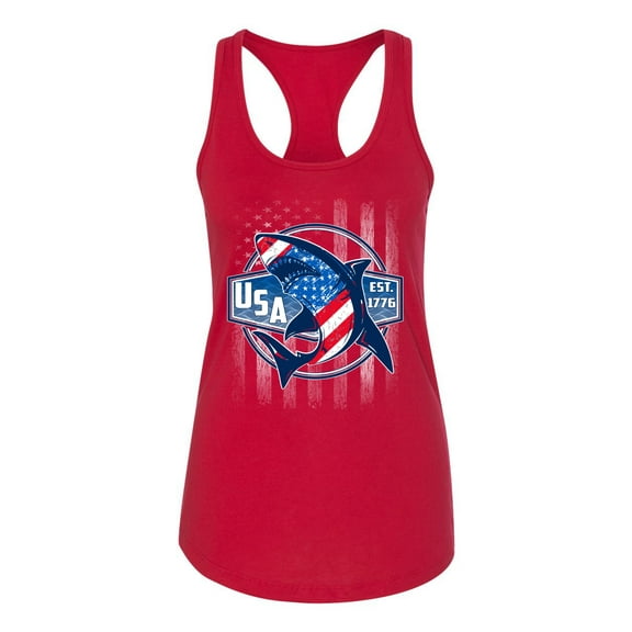 Wild Bobby Great White Shark USA Since 1776 Women Racerback Tank Top