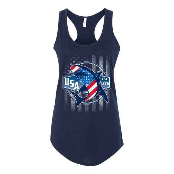 Wild Bobby Great White Shark USA Since 1776 Women Racerback Tank Top