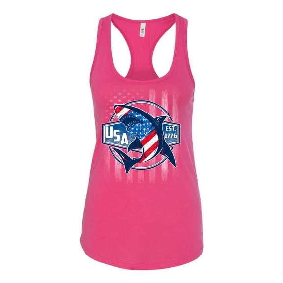 Wild Bobby Great White Shark USA Since 1776 Women Racerback Tank Top