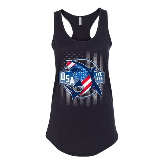 Wild Bobby Great White Shark USA Since 1776 Women Racerback Tank Top