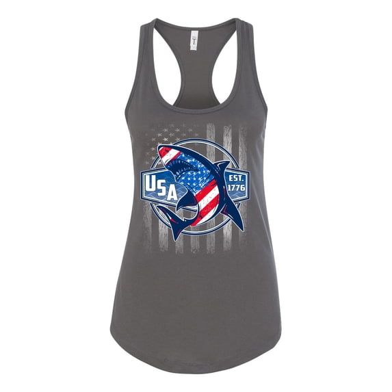 Wild Bobby Great White Shark USA Since 1776 Women Racerback Tank Top