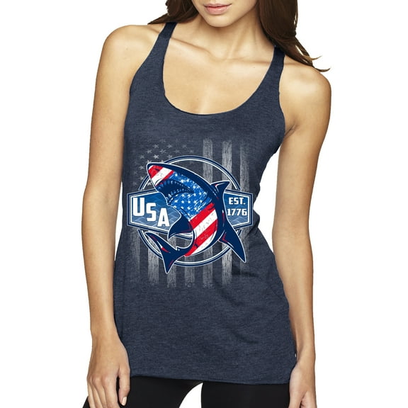 Wild Bobby Great White Shark USA Since 1776 Women Tri-Blend Racerback Tank Top