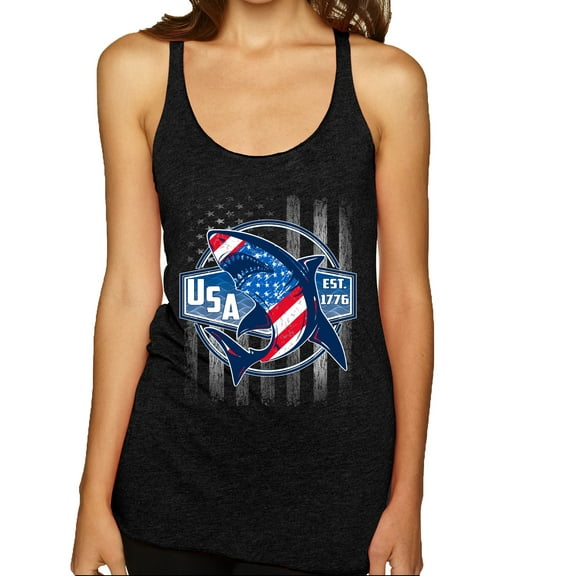 Wild Bobby Great White Shark USA Since 1776 Women Tri-Blend Racerback Tank Top