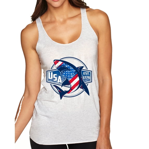 Wild Bobby Great White Shark USA Since 1776 Women Tri-Blend Racerback Tank Top