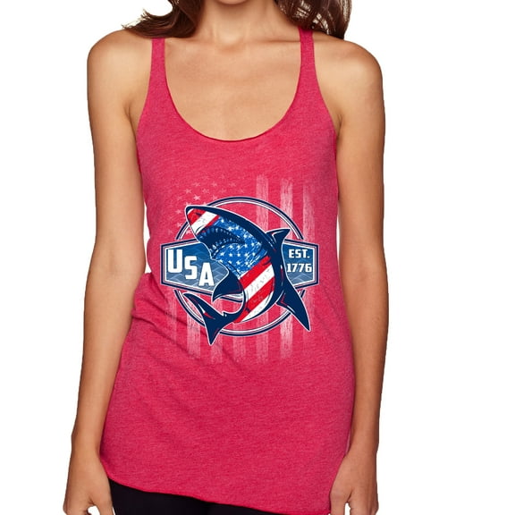 Wild Bobby Great White Shark USA Since 1776 Women Tri-Blend Racerback Tank Top