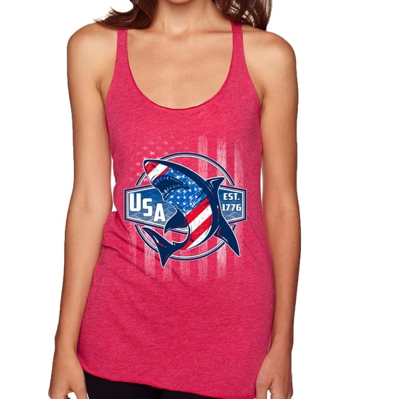 Wild Bobby Great White Shark USA Since 1776 Women Tri-Blend Racerback Tank Top