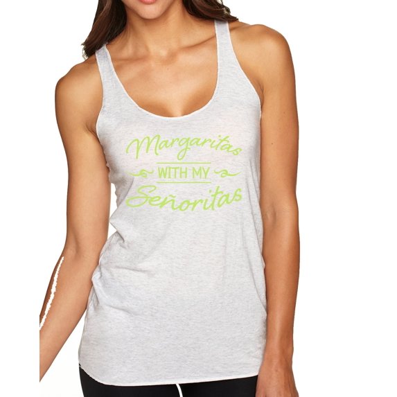 Wild Bobby, Green Señoritas Funny Cinco de Mayo Cinco De Mayo Tri-Blend Racerback Tank Top, Heather White, Small