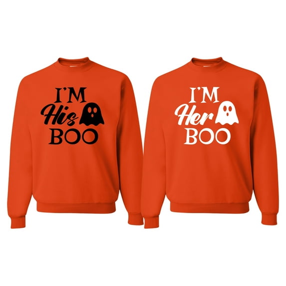 Wild Bobby Halloween Couples Shirts, I'm His Boo I'm Her Boo Funny Cute Ghost Costume Tshirt Idea Unisex Crewneck Sweatshirt
