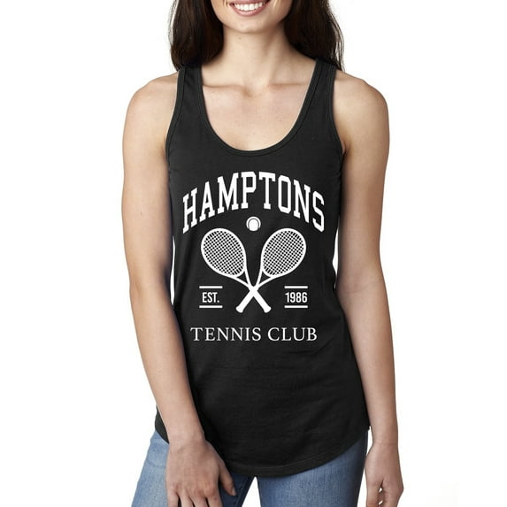 Wild Bobby Hamptons Tennis Club Est 1986 Sports Ladies Racerback Tank Top, Black, Small