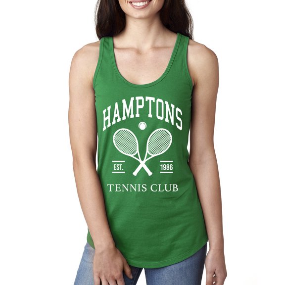 Wild Bobby Hamptons Tennis Club Est 1986 Sports Ladies Racerback Tank Top, Kelly, Small