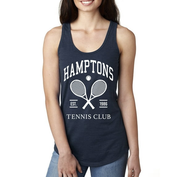 Wild Bobby Hamptons Tennis Club Est 1986 Sports Ladies Racerback Tank Top, Navy, Small