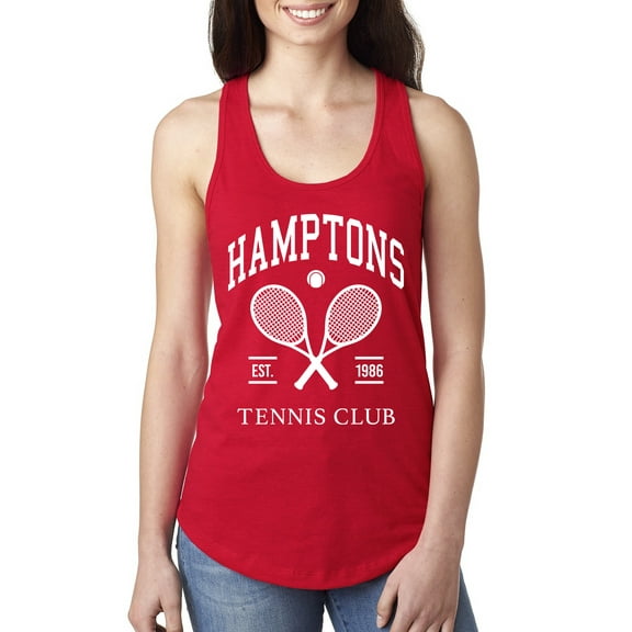 Wild Bobby Hamptons Tennis Club Est 1986 Sports Ladies Racerback Tank Top, Red, X-Large