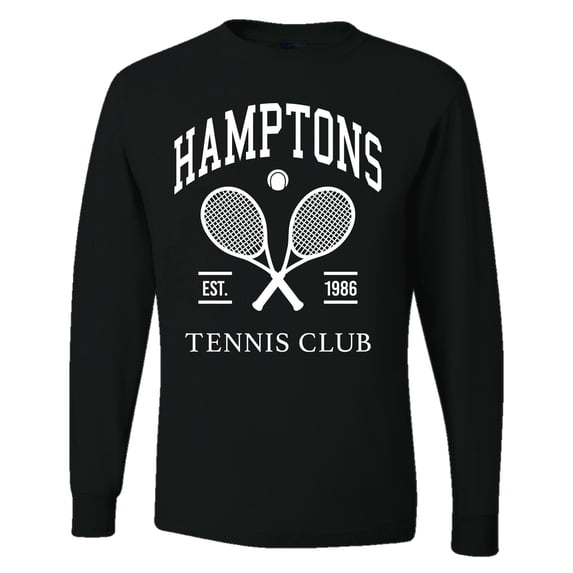 Wild Bobby Hamptons Tennis Club Est 1986 Sports Mens Long Sleeve Shirt, Black, Small