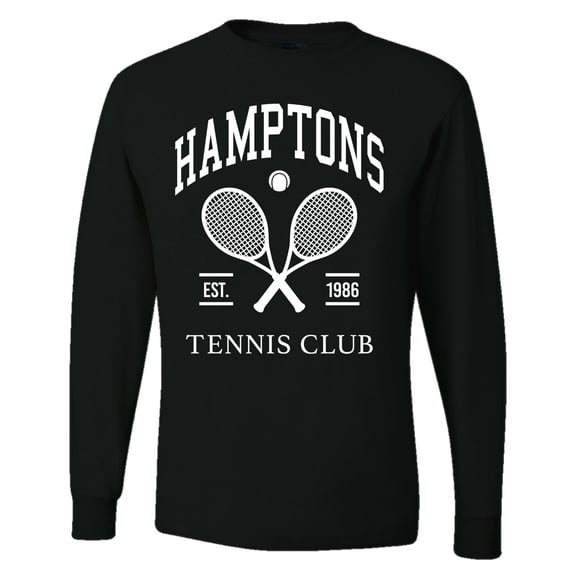 Wild Bobby Hamptons Tennis Club Est 1986 Sports Mens Long Sleeve Shirt, Black, Small