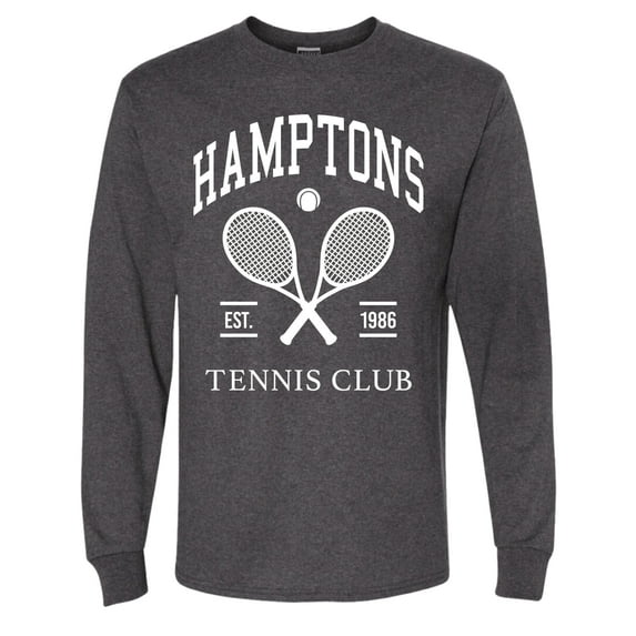 Wild Bobby Hamptons Tennis Club Est 1986 Sports Mens Long Sleeve Shirt, Heather Black, 3X-Large