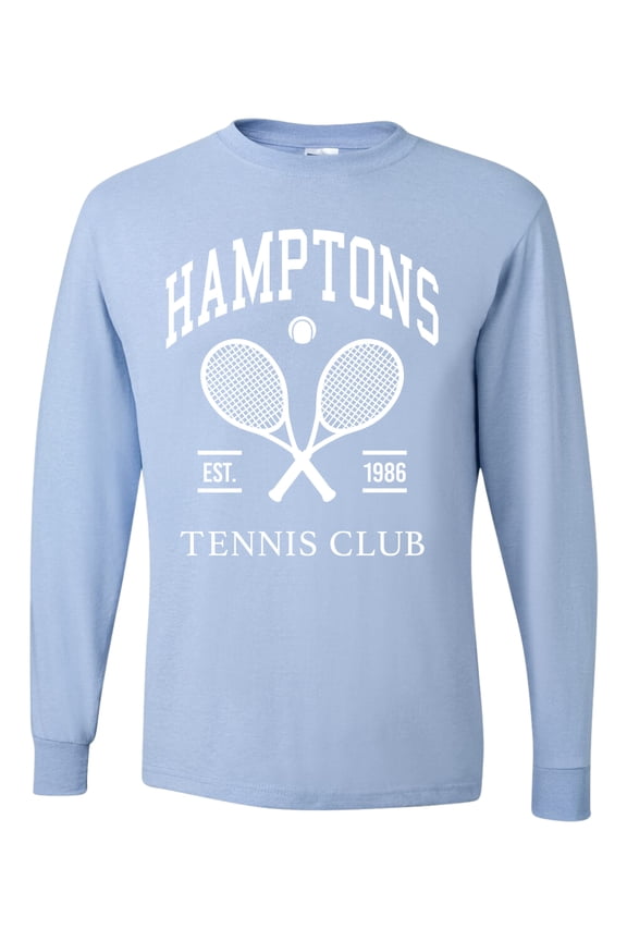 Hamptons Tennis Club Est 1986 Sports Mens Long Sleeve Shirt, Light Blue, Large