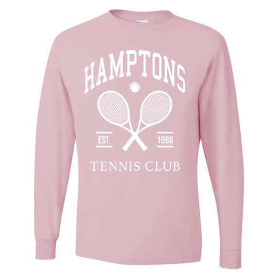Wild Bobby Hamptons Tennis Club Est 1986 Sports Mens Long Sleeve Shirt, Light Pink, Large